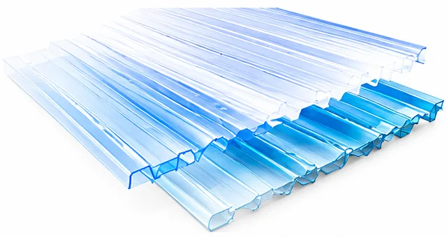 Transparent and blue corrugated polycarbonate roofing sheets